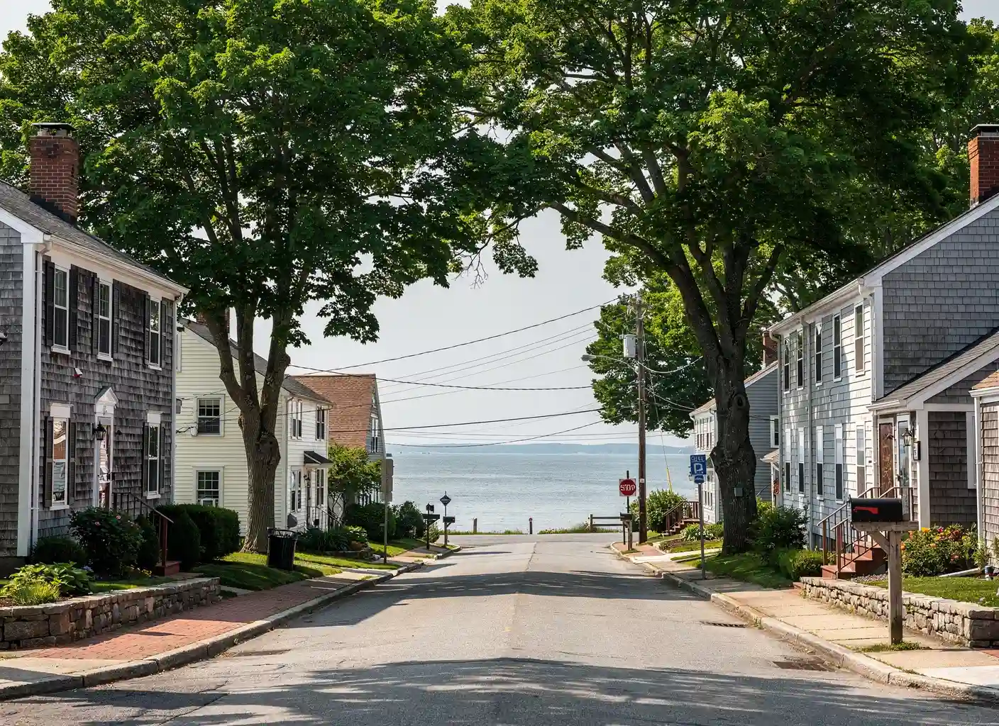 West Haven shoreline neighborhood with mature trees near the water