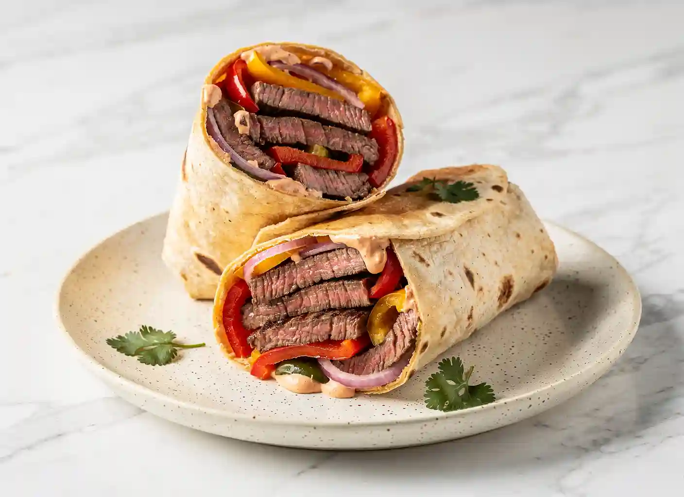 Southwest steak wrap with charred peppers and chipotle crema