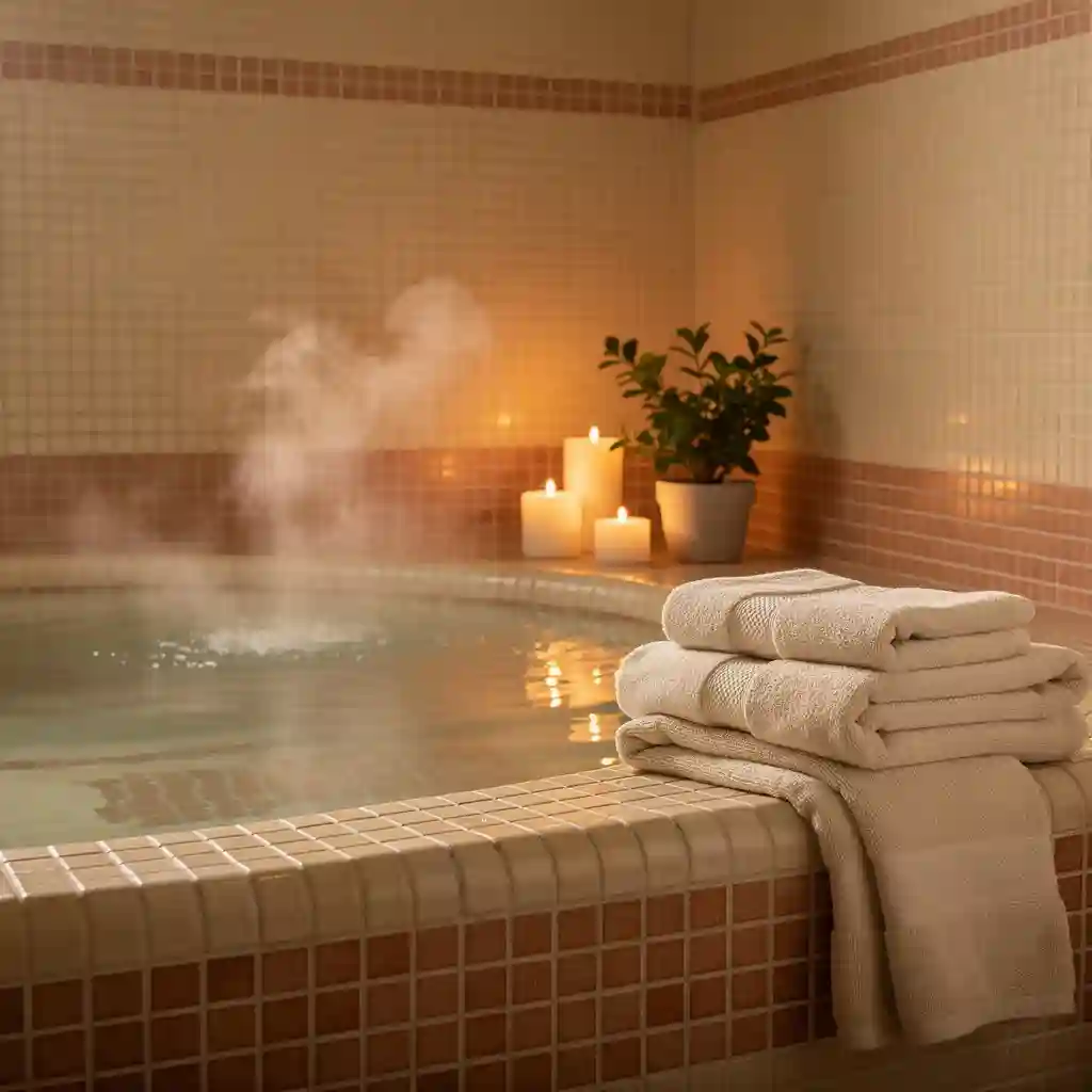Warm soaking tub with gentle steam